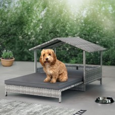 Rattan Elevated Dog Cat House Extendable Outdoor Wicker Pet Bed Waterproof